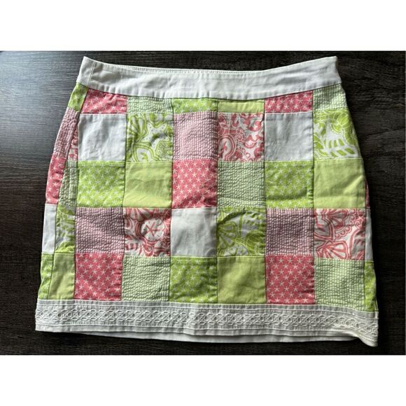 VINEYARD VINES women’s pink, green, and white patchwork 100% cotton skirt - Picture 3 of 8